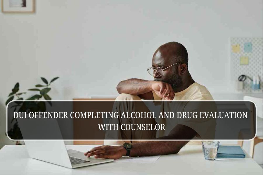 DUI offender completing alcohol and drug evaluation with counselor